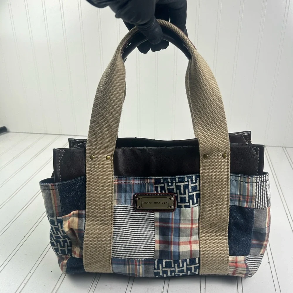 Tommy Hilfiger Vintage Y2K American Patchwork Classic Madras Plaid Denim Handbag - Picture 2 of 15